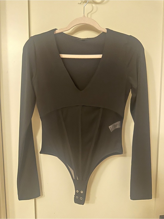 Dynamite Tops - Dynamite Black Long-Sleeve V-Neck Corset Bodysuit